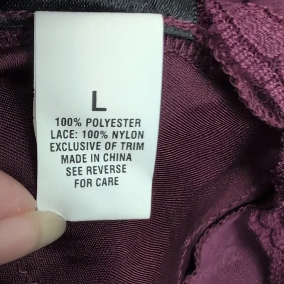 Vintage Romantic Dark Mulberry Satin Slip Gown Frederick's of Hollywood Large - Picture 10 of 12